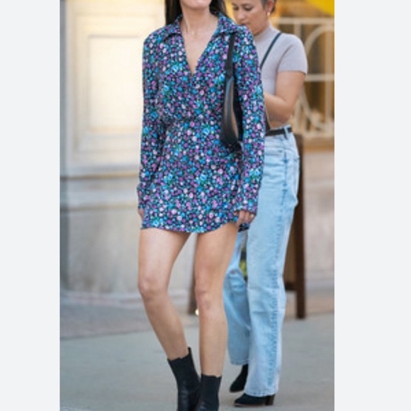 New Zara Floral Print V-Neck Satin Effect Wrap Mini Dress - Picture 3 of 13